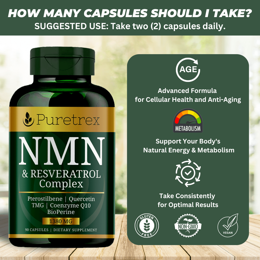 NMN and Resveratrol Complex 1380mg Capsules - PURETREX