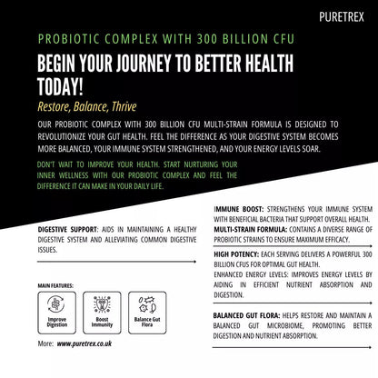 Probiotic Multi-Strain Complex 300 Billion CFU – Capsules - PURETREX